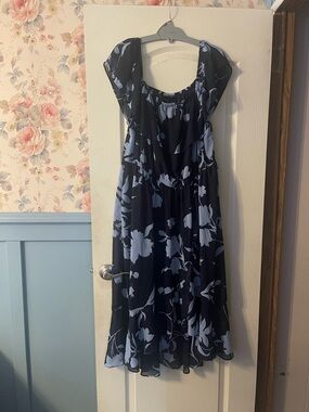 Lane Bryant Navy Midi Dress with Light Blue Floral Print